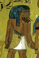 古代エジプト、壁画／彫刻、太陽船に乗るラーに随行する神々、セネデムの墓、テーベ