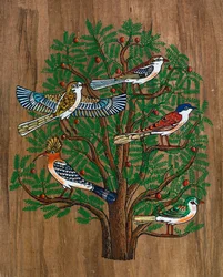 エジプト美術、エジプトのパピルス：木の上の鳥、コレクション、部分