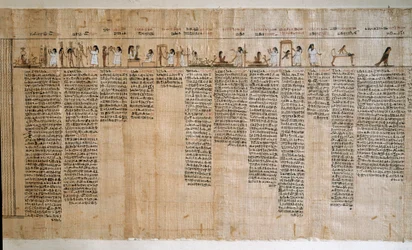 エジプトの古代遺跡。死者の書のパピルス。プトレマイオス朝時代。トリノ、エジプト博物館-古代エジプト：「死者の書」のパピルス。プトレマイオス朝時代。イタリア・トリノのエジプト博物館