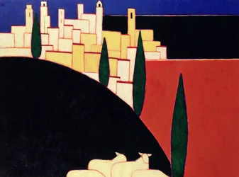 羊とサンジミニャーノ、1999（紙にアクリル）