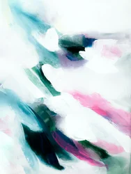 流れるようなティールピンクの抽象画