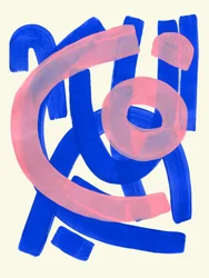 鮮やかな青とピンクの抽象画