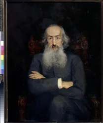 歴史家コンスタンティン・ベストイェフ・リオウミンの肖像 (Bestoujev-Rioumine) (1829-1897) - Ekaterina Sergeevna Zarudnaya Kavos (1862-1918) による絵画、キャンバスに油彩 (101x79 cm)
