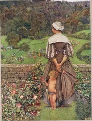 キューピッドの後の色相と叫び、「The Book of Old English Songs and Ballads」のイラスト、Hodder and Stoughton 発行、1910 年頃（カラー リソ）