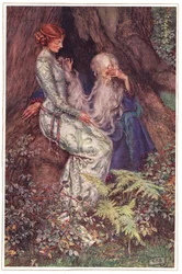 O Master, do you love my kind rhyme?、アルフレッド・テニスン (1809-92) 作「Idylls of the King」のイラスト、Hodder & Stoughton 発行