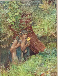 エドモンド・スペンサーによるプロサラミオン、「The Book of Old English Songs and Ballads」のイラスト、Hodder and Stoughton発行、1910年頃（カラーリソ）