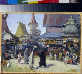 王子の宮廷。 （プリンスコート）。 苦難の時代のモスクワ大公国の熊使い（1598-1613）。 Elena Dmitryevna Polenova（1850-1898）による絵画、キャンバスに油彩