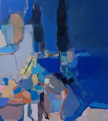 穏やかな青の抽象画