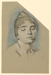 素描、目を閉じた若い女性の肖像画、1885年頃