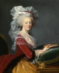 "マリー・アントワネット(Marie-Antoinette) de Lorraine Habsbourg (1755-1793) フランス王妃の肖像" マリー・ルイーズ・エリザベート・ヴィジェ・ルブラン(Vigee-Lebrun)(1755-1842)画 1785年 個人蔵