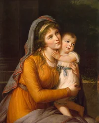 彼女の息子と一緒の男爵夫人アンナ・セルゲイエヴナ・ストロガノヴァ1765-1824の肖像、c。 1800