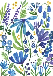 青い花、2018年（水彩画）