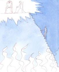 悪の道を捨てようとしない大罪の人は、地獄に続く階段の半分を下っている, 2005 (紙に水彩)