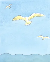 カモメが高所で楽に舞い上がり、風に乗って周りを見つめているので、魂は祈りの中で楽に舞い上がることができます、2003年（紙にw - c）