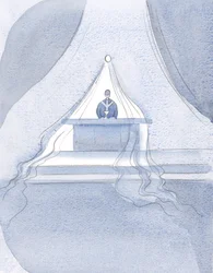 キリストは、まるで上質な布に包まれているかのように、この饗宴で神の食物を食べた人々を天国に向かって引き上げます。2001年（紙にw - c）