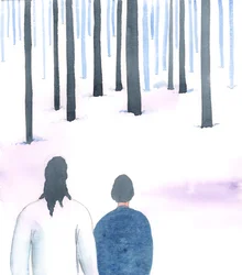 キリストは私の前に、雪に覆われた林床のような大地を示された, 2005 (紙に水彩)