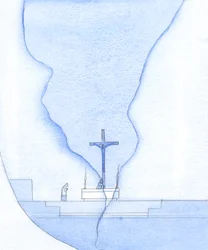聖なるミサの間、それはまるで聖域の向こう側に亀裂が現れたかのようでした。それを通して私は十字架上でキリストを見ました、2002年（紙にw - c）