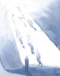 神は死後、栄光の輝きに耐えることができる人々を彼の至福に引き込みますが、まだ恥によって消費されている人々は下で待ちます。