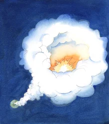 地上のはるか上空で、神格がその中心に光のオアシスを抱いているかのようだ。