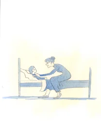 親切な母親が、子供の具合が悪かったり、受験のことを心配したりしても、叱ることはめったにないのと同じように、キリストは、私たちが特別な試練に対処しようと苦闘しているのを見ると、特に優しく親切にしてくださる, 2005 (紙に水彩)