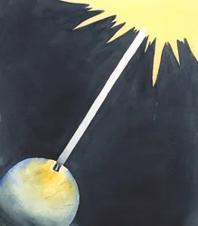 絵本の中の男たちは、王女への愛を証明するために長い旅をする, 2005 （紙に水彩画）