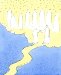 キリストとその隣人を愛し、最後まで頑張ってきた祝福された魂は、キリストの手によって導かれ、彼女を会社に迎えるために集まった天の友人たちに会います。2004年
