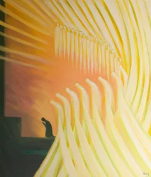 私たちが神に栄光を帰すときはいつでも、聖なる天使たちは敬虔な祈りの中で私たちと一緒に頭を下げます、2001年（船上の油）