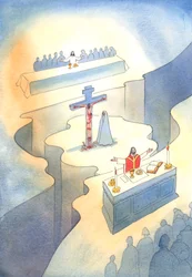 最後の晩餐で制定された聖体を通して、2001年のすべての世代でカルバリーの犠牲が再提示されます（紙にw - c）