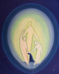 私たちが恵みの状態で生きるとき、私たちは魂の中の三人の神の人を愛し、崇拝します、2000年（船上の油）