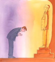 私たちは神の願いをほとんど考えず、自分の計画や野心だけを満たすことによって、自分自身を『崇拝』している」2005年（紙に水彩画）