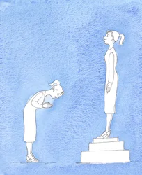 私たちは神の願いをほとんど考えず、自分の計画や野心だけを満たすことによって、自分自身を『崇拝』している」2005年（紙に水彩画）