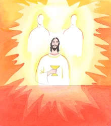 キリストが受難の前に上座の間で祈っておられたとき、聖霊によって天の父に祈っておられた, 2005 (紙に水彩)