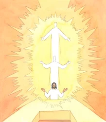 キリストが受難の前に上座の間で祈っておられたとき、聖霊によって天の父に祈っておられた 2005年 （紙に水彩画）