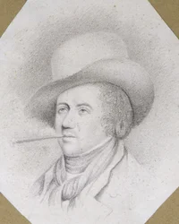 ジェームズ・シャープルズ（c.1751-1811）の絵画の後に描かれたデュック・ド・リアングール（1747-1827）の肖像（紙に鉛筆