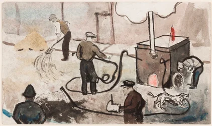 ロンドン：イーストエンドのストリート作品、1935年頃（紙にインクと水彩）