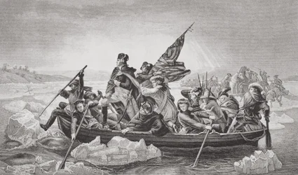 ワシントン、ニュージャージー州トレントン近郊でデラウェア川を渡る、1776年のクリスマス、『Illustrations of English and Scottish History』第II巻より
