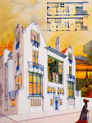 ハウスデザイン、c.1905-6（紙に水彩とペン）