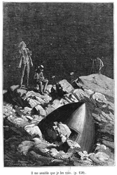 Jules Verne（1828-1905）による「地球から月へ」のイラストパリ、ヘッツェル、1865年に出版