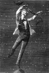 ジュール・ヴェルヌの小説「月周回」のイラスト、エミール・バイヤールのドローイング、ヘッツェル版/Voyages extraordinaire 1870年。このイラストは、ジュール・ヴェルヌの2つの小説「月面」とT.S.A.の2つのアルバムの間のインスピレーションの関係を強調しています。