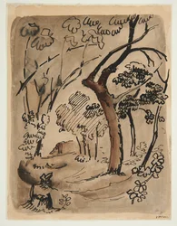 樹木のある風景 1890-95年頃 （紙にペン・インク）