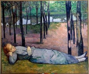 愛の森のマドレーヌ（1871 - 1895）。森の中に横たわる恐ろしい女性の肖像。エミール・ベルナール（1868〜1941）の絵画