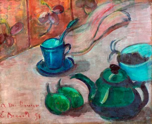 "Nature morte a la theiere, tasse et fruit" (ティーポット、カップ、果物のある静物) Peinture d