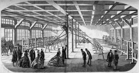 1859年、ナポレオン3世(1808-1873)とウージェニー(Eugenie de Montijo)王女が訪れた際に、メイン州の関所付近で行われたゲーンズリー氏とバーナード氏によるダイヤモンド切断の内観。