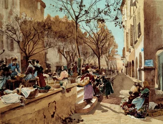 19 世紀のプロヴァンスを歩く日 エミール・シャルル・ダメロン (1848-1908) の絵画 19 世紀後半のパリ、装飾芸術