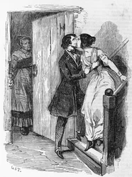 Emile Deschamps (1822-1893) による彫刻、Human Comedy と題された多巻コレクションからの Honore de Balzac (1799-1850) による小説、Eugenie Grandet のイラスト