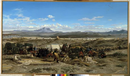 お昼にキャンプ。 エミール ルボン (1809-1863) の絵画。 キャンバスに油彩。 ミュゼ グラネ、エクス アン プロヴァンス