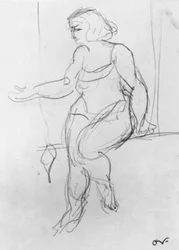 空中ブランコに座る女性アクロバット。