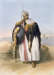 エドルピアのアムハラ出身の戦士、「ナイルの谷」のイラスト、アドルフ・ルエルグ（1810-p.1870）pubによって彫刻。 Lemercier、1848