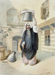 Emile Desmaisons（1812-80）pubによって彫刻された、カイロのハマムから帰る若いアラブの少女、「ナイルの谷」のイラストLemercier、1848