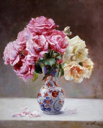 花瓶のバラの静物画。エミール・ヴァーノン（1872-1919）作 個人蔵
